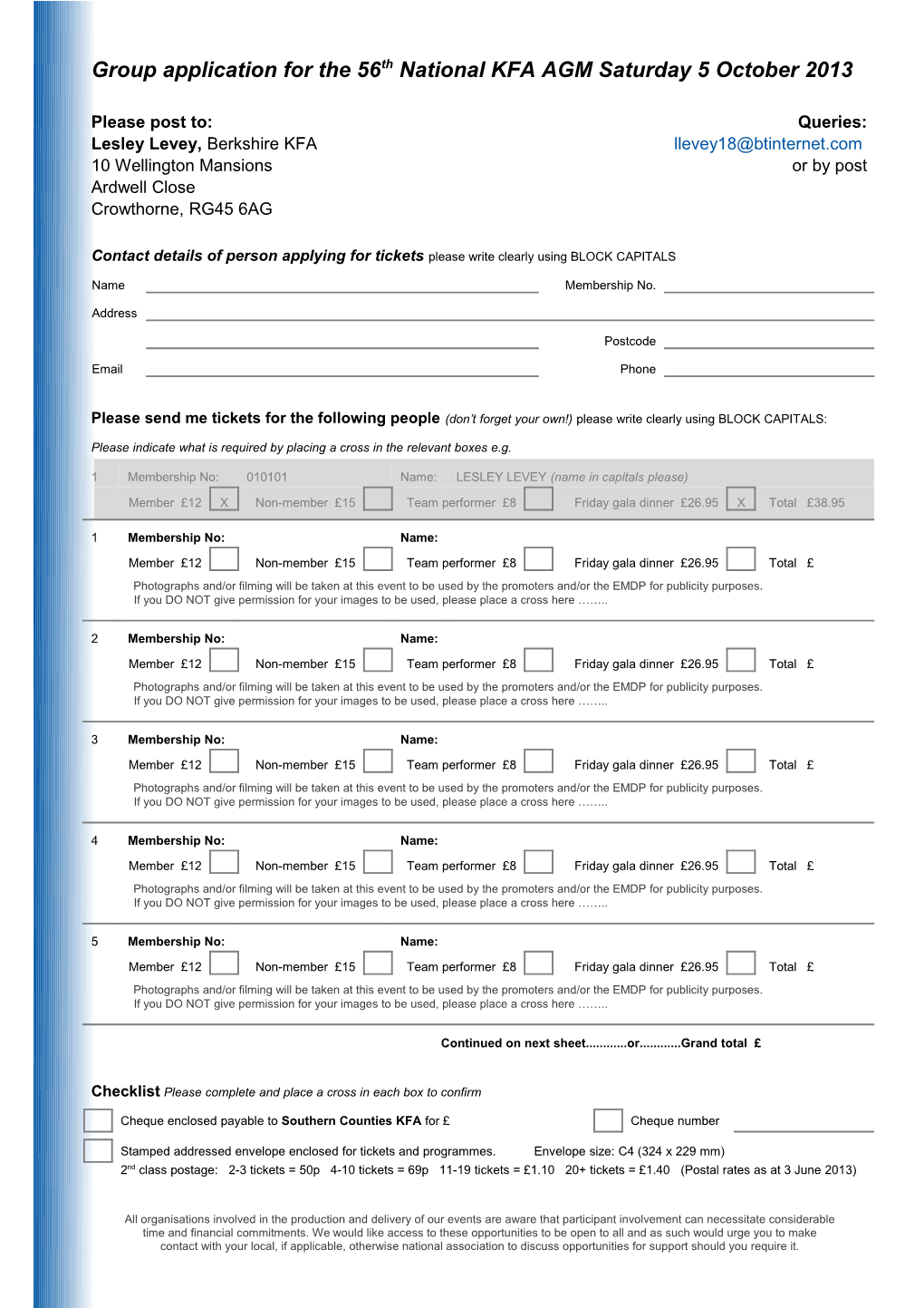 Group Ticket Application Form