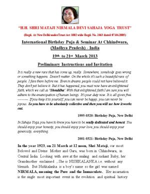H.H. Shri Mataji Nirmala Devi Sahaja Yoga Trust