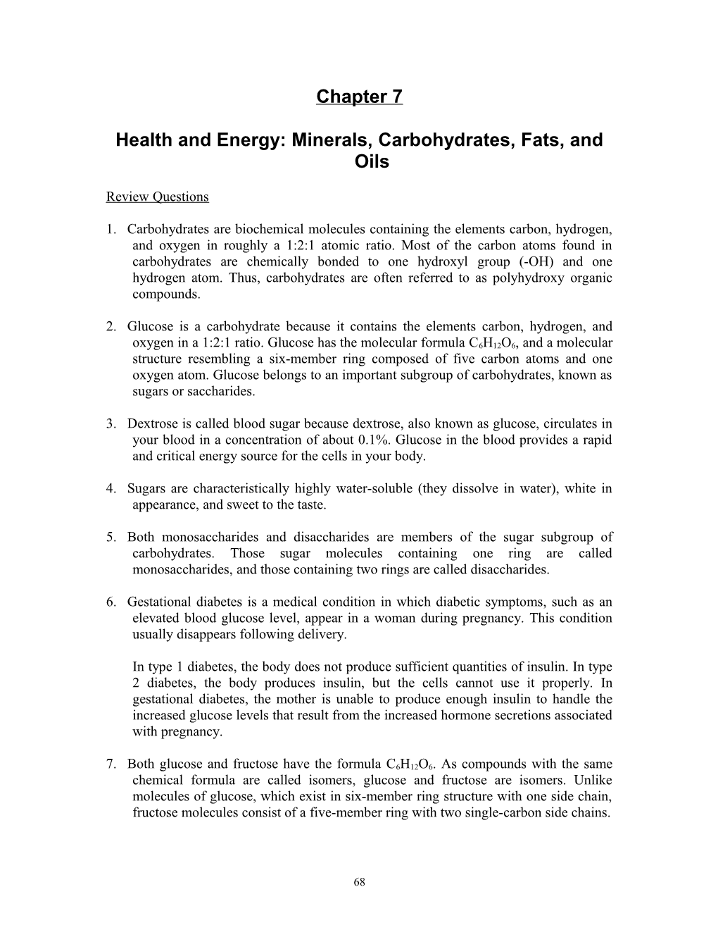 Health and Energy: Minerals, Carbohydrates, Fats, and Oils