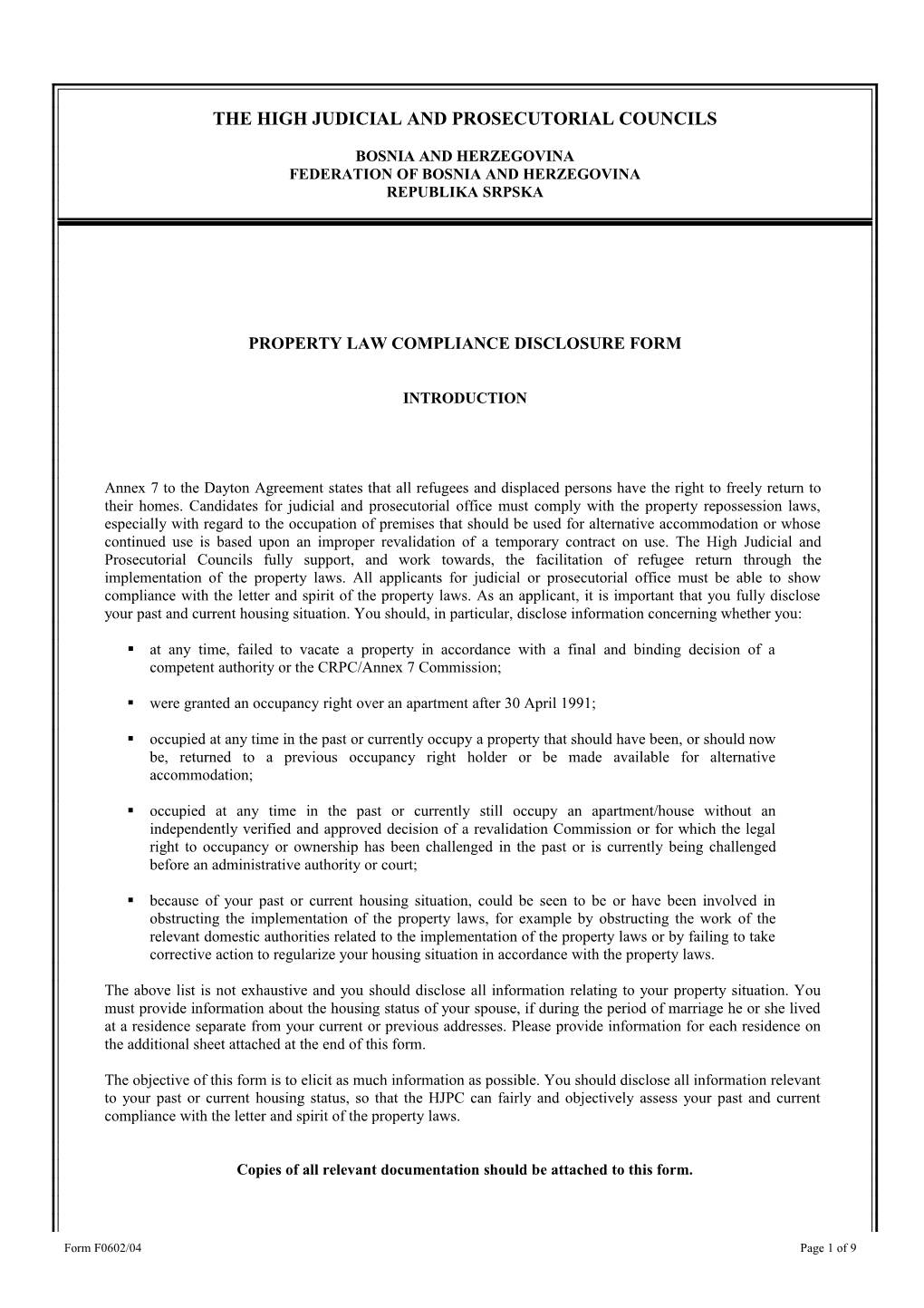 HJPC Property Disclosure Form
