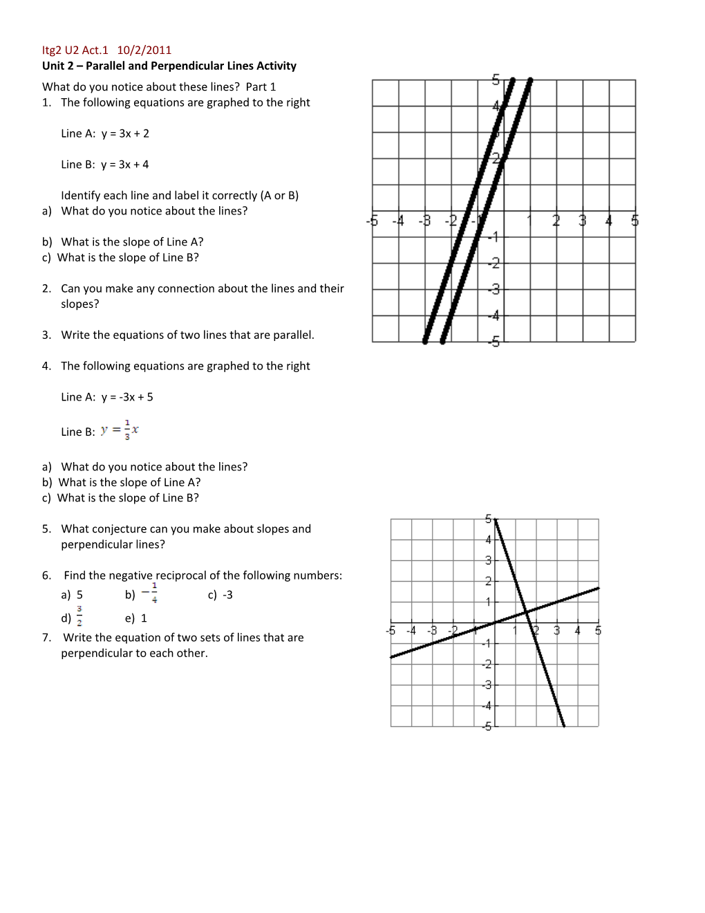 Integrated Math 2 Unit 1 - Quiz
