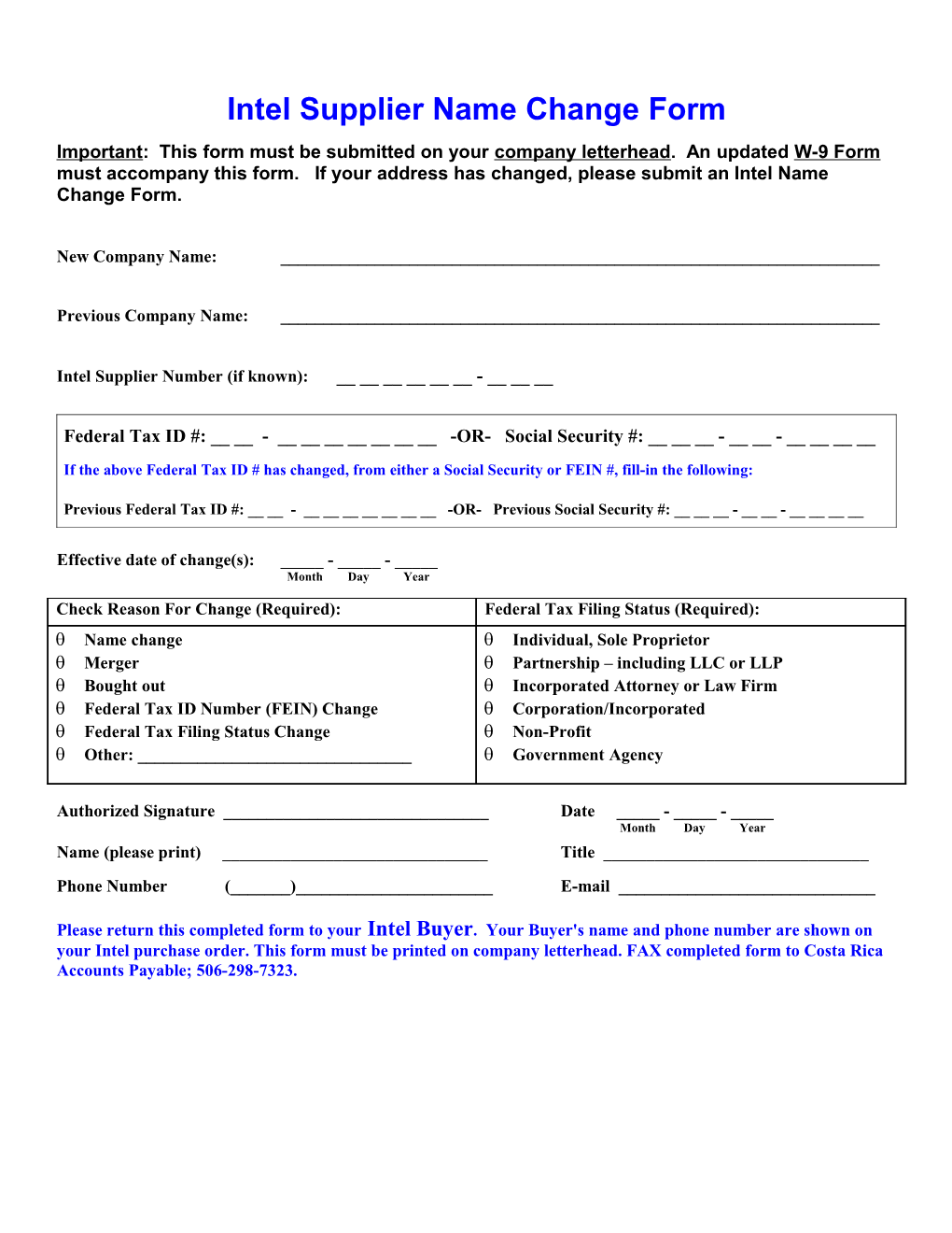 Intel Supplier Name Change Form DocsLib