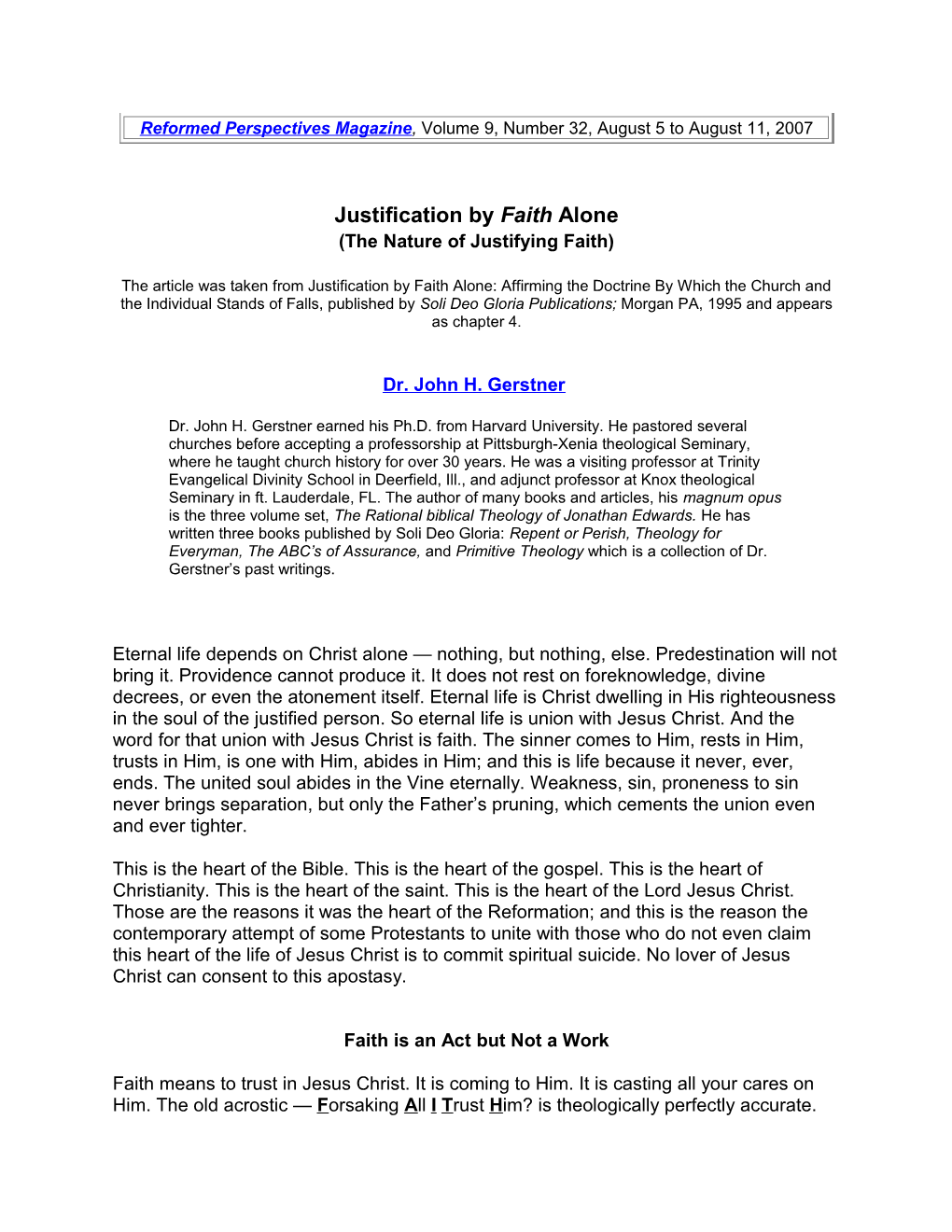 Justification by Faith Alone (The Nature of Justifying Faith)