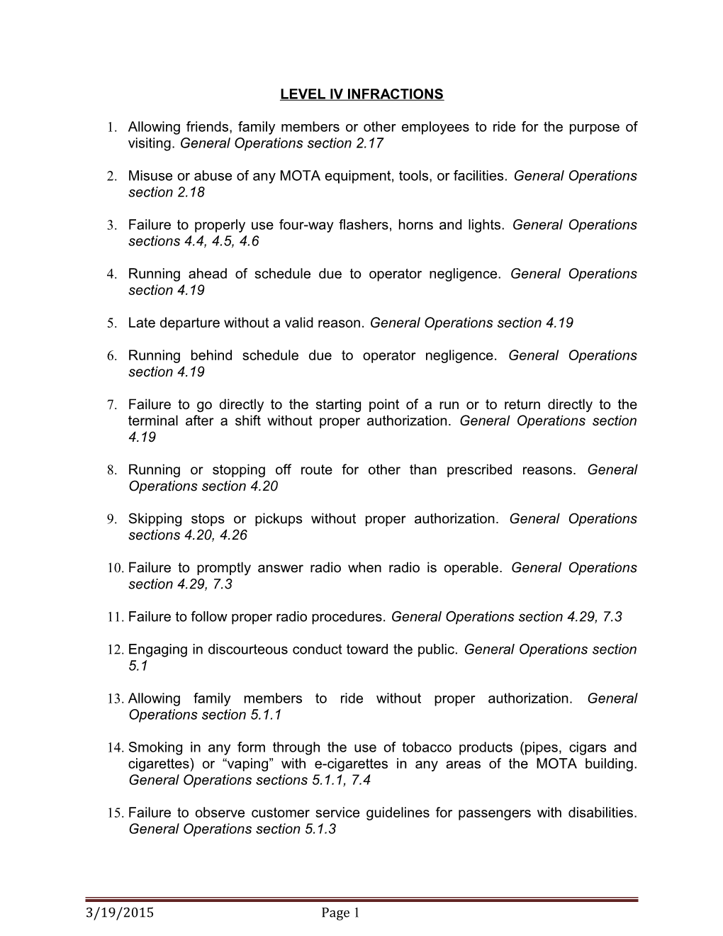 Level Iv Infractions