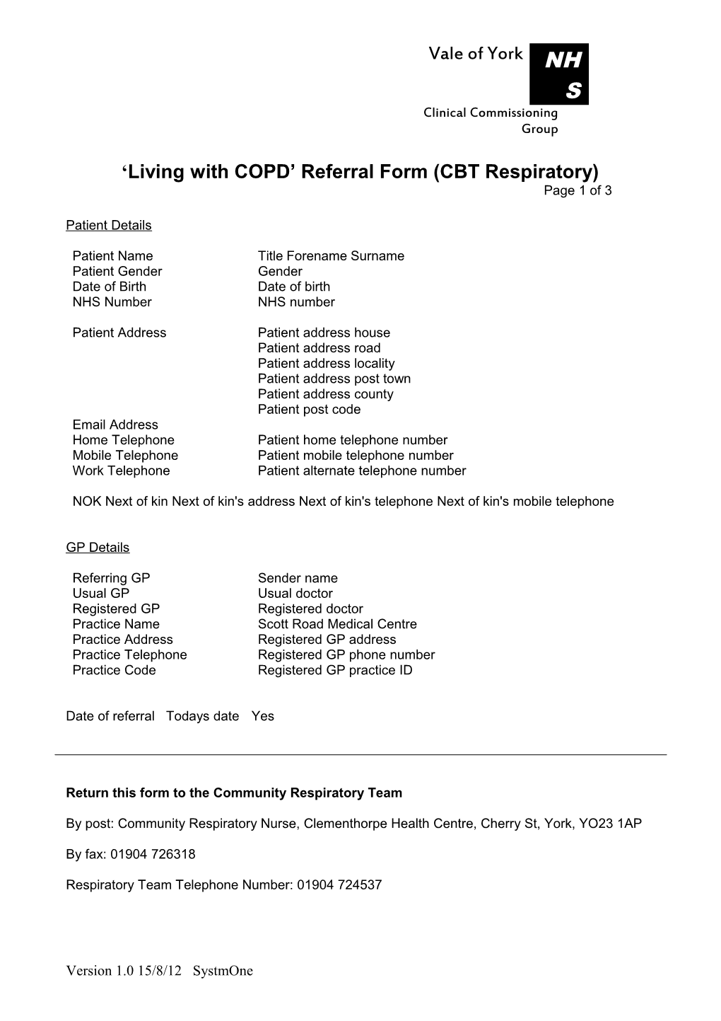 Living with COPD Referral Form (CBT Respiratory) Page 1 of 3