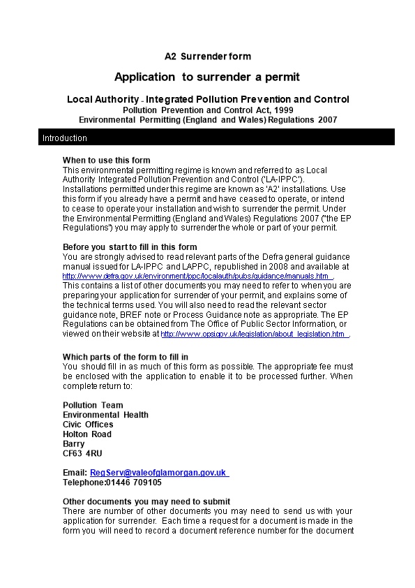 Local Authority - Integrated Pollution Prevention and Control