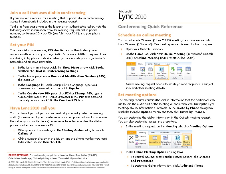 Lync 2010 Conferencing Quick Reference