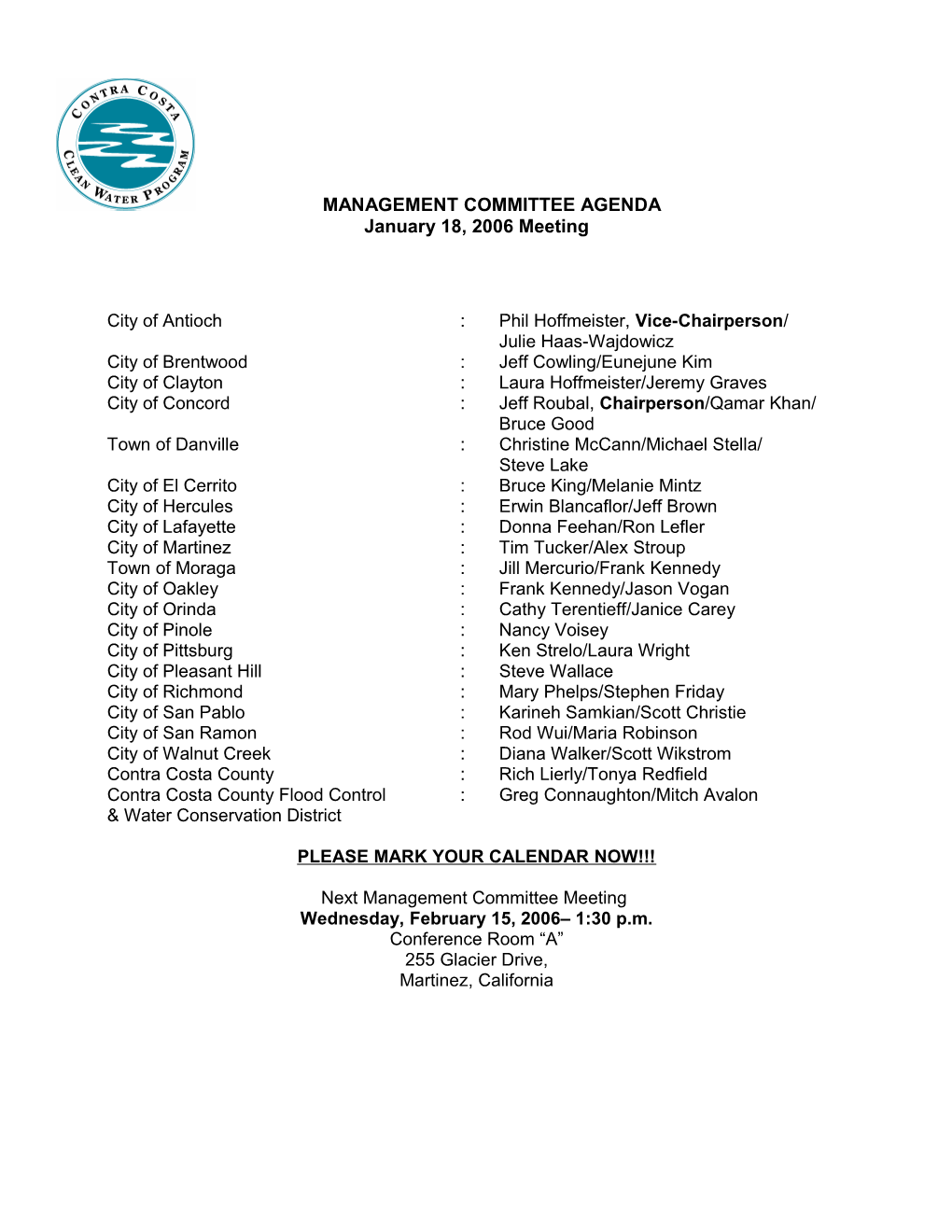 Management Committee Agenda