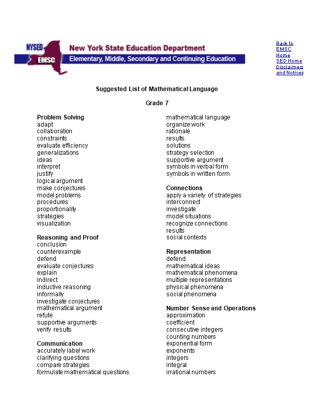 Mathematics Vocabulary List