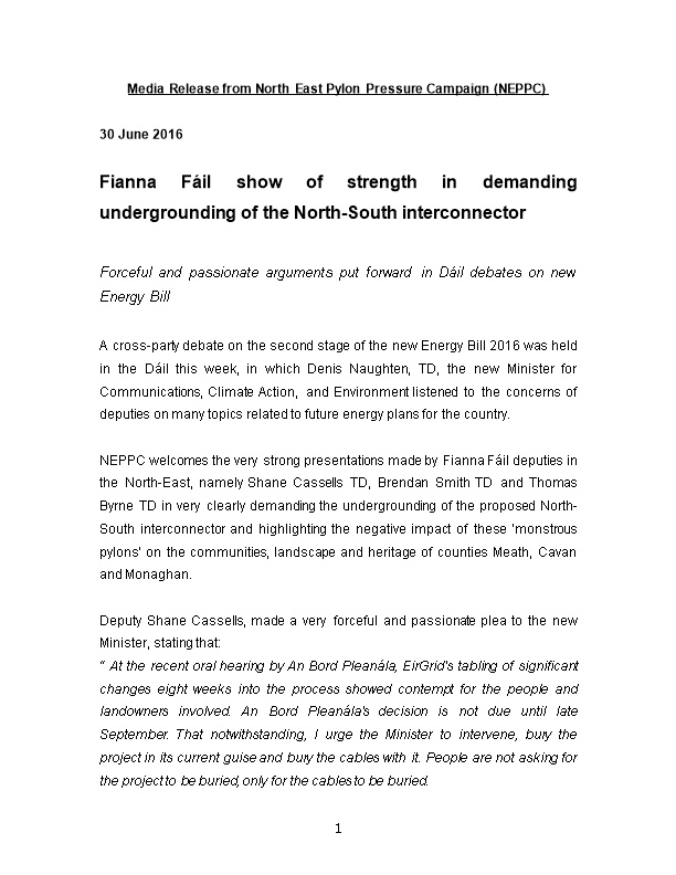 Media Release from North East Pylon Pressure Campaign (NEPPC)