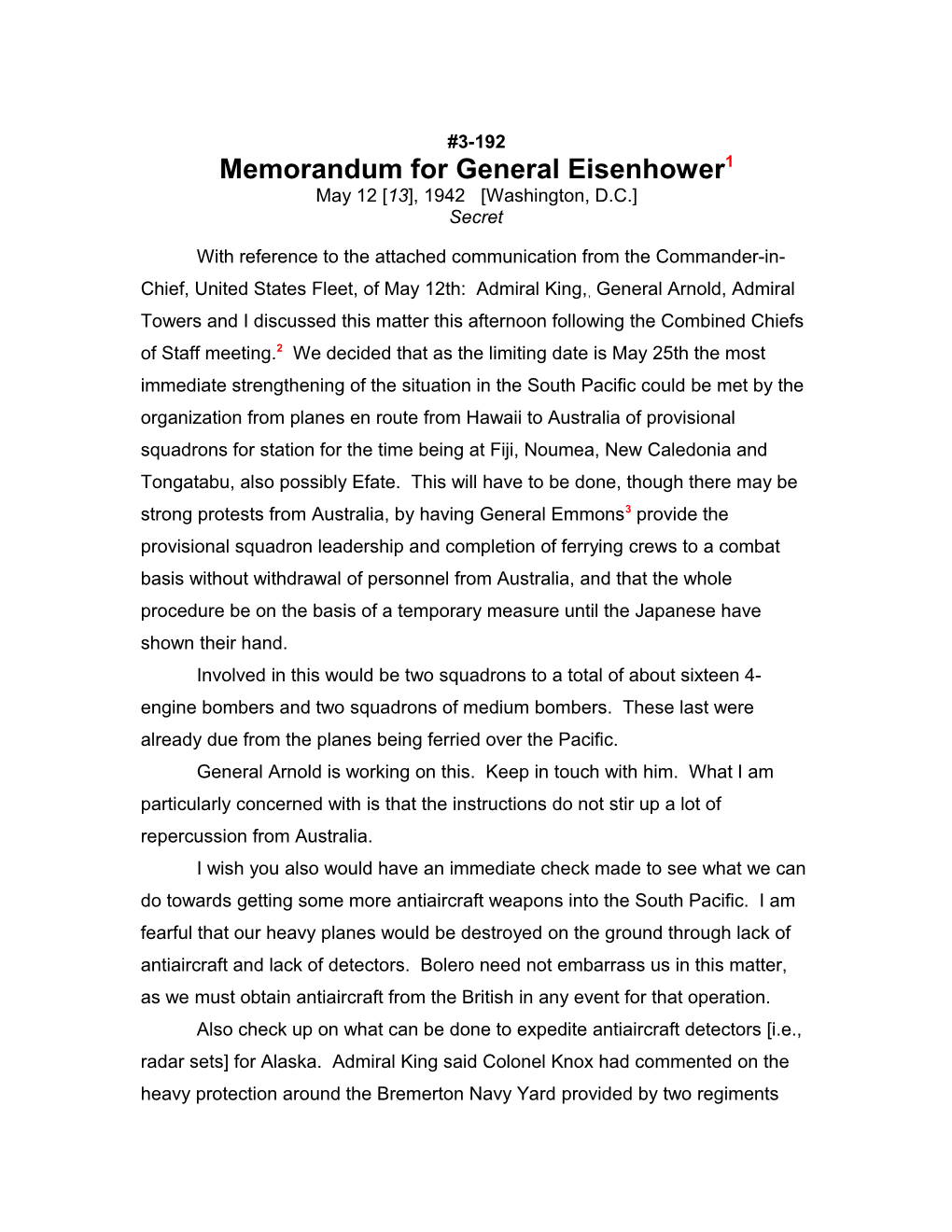 Memorandum for General Eisenhower1