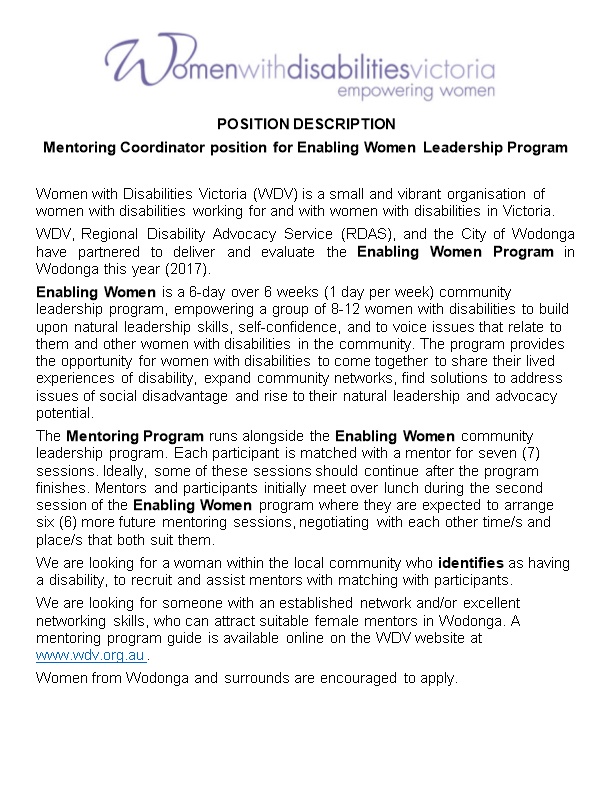 Mentoring Coordinator Position for Enabling Women Leadership Program