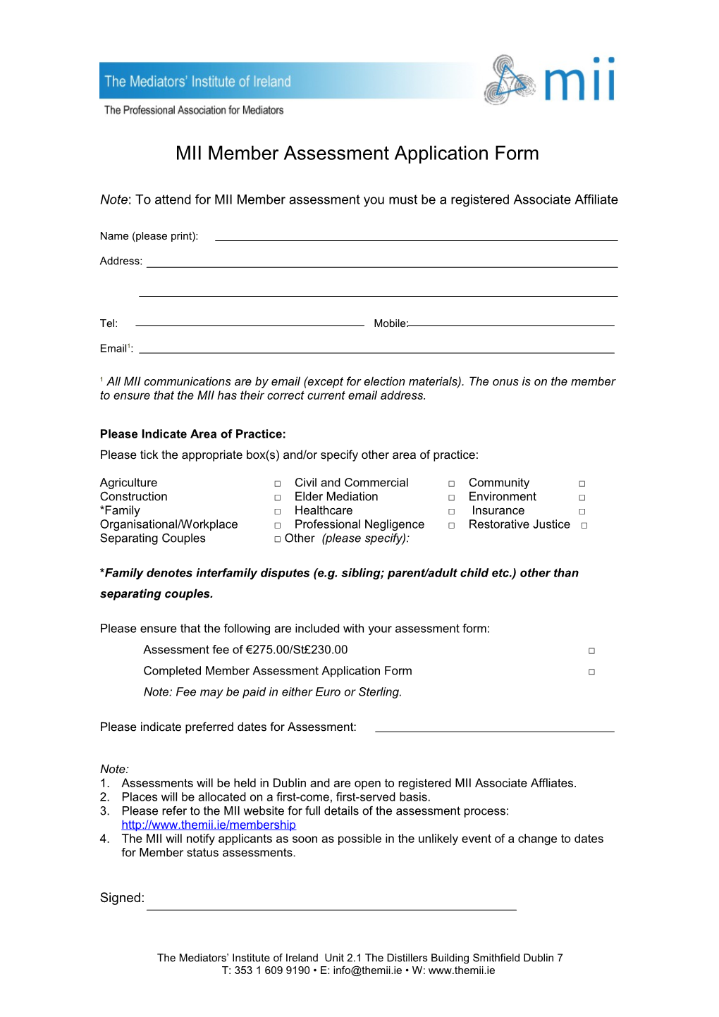MII Member Assessment Application Form