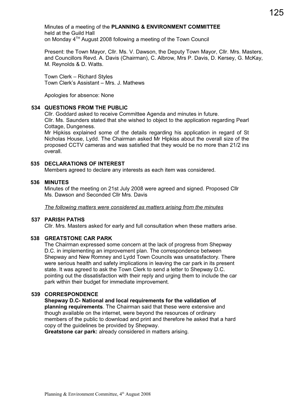 Minutes of a Meeting of the PLANNING & ENVIRONMENT COMMITTEE