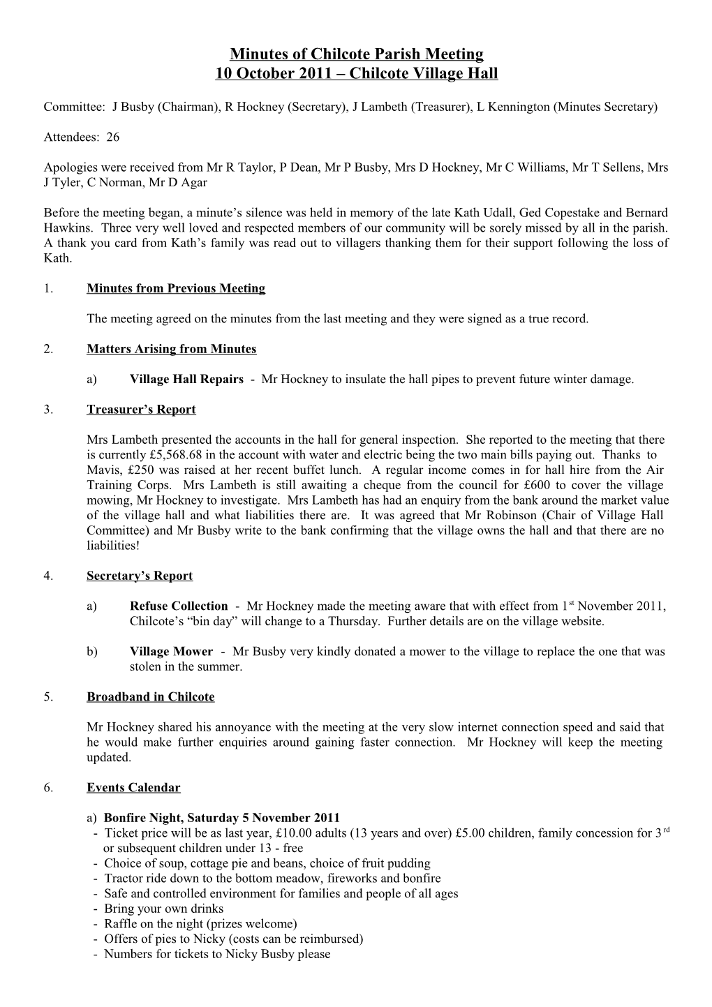 Minutes of Chilcote Parish Meeting