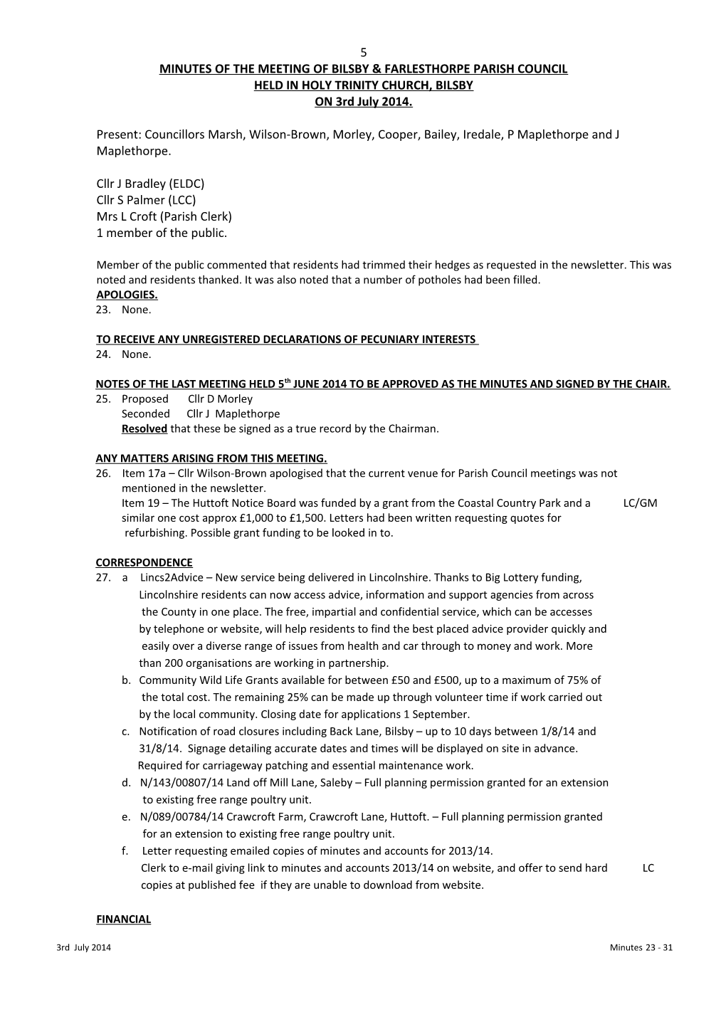 Minutes of the Meeting of Bilsby & Farlesthorpe Parish Council s1