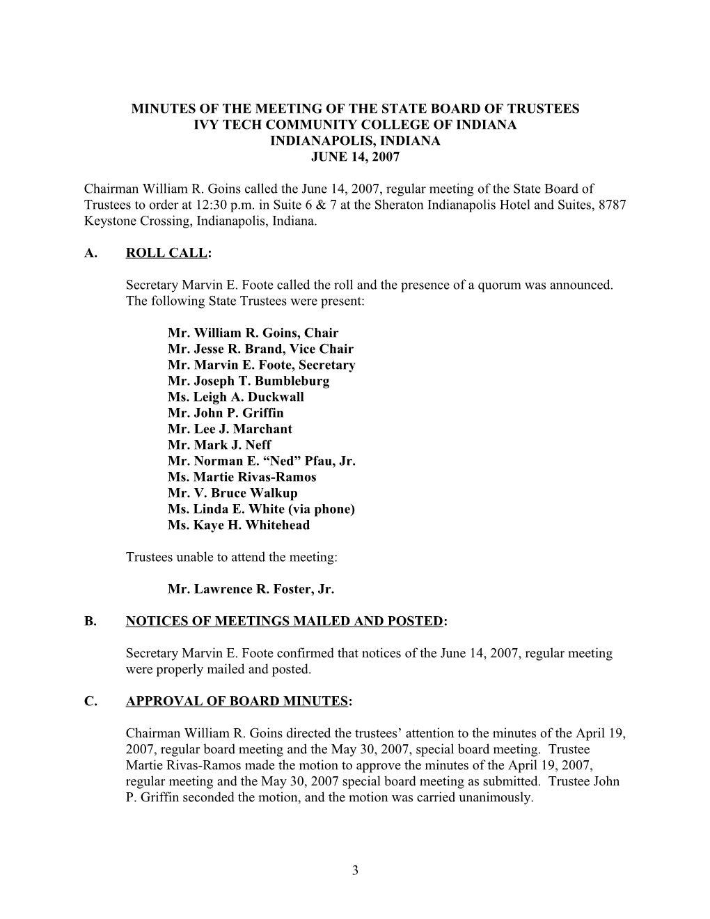 Minutes of the Meeting of the State Board of Trustees