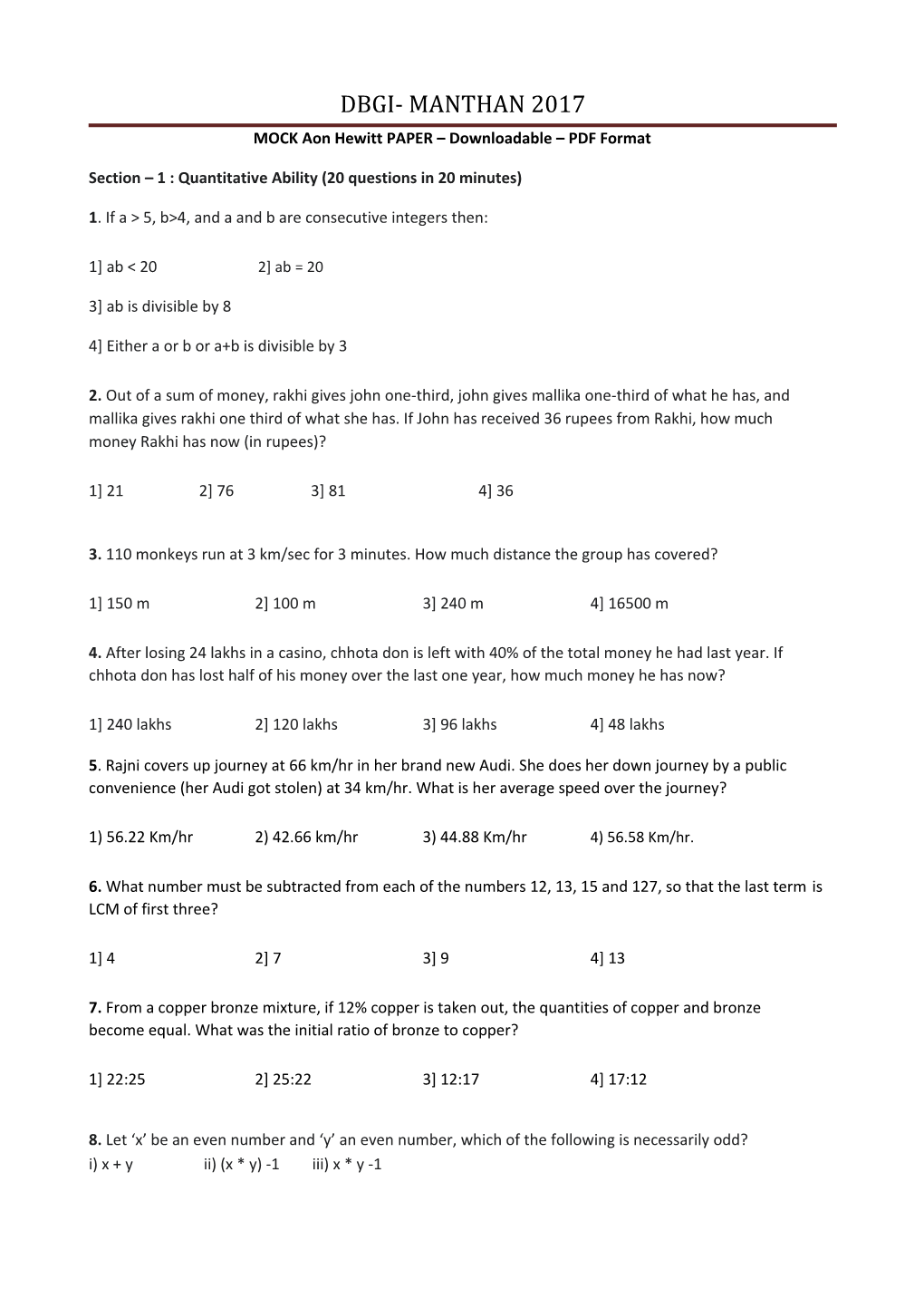 MOCK Aon Hewitt PAPER Downloadable PDF Format