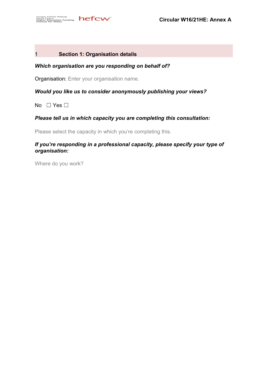 Model Financial Memorandum Between HEFCW and Institutions