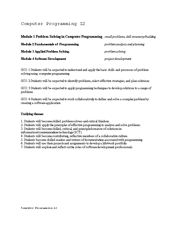 Module 1 Problem Solving in Computer Programming Small Problems, Skill Inventory/Building