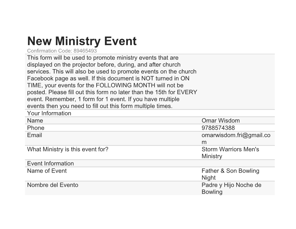 New Ministry Event