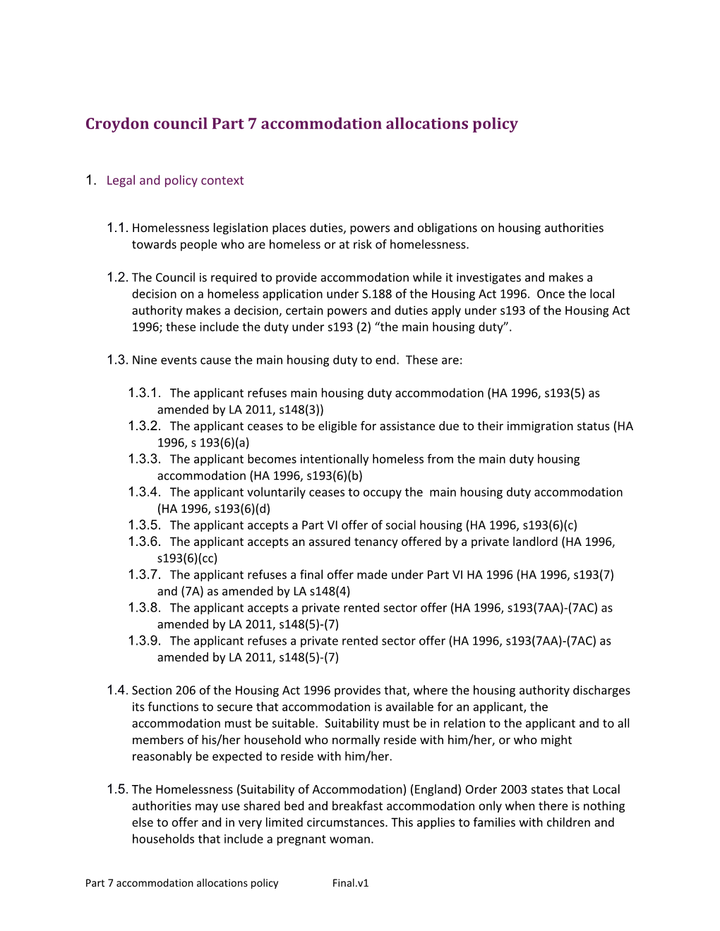 Part 7 Accommodation Allocations Policy