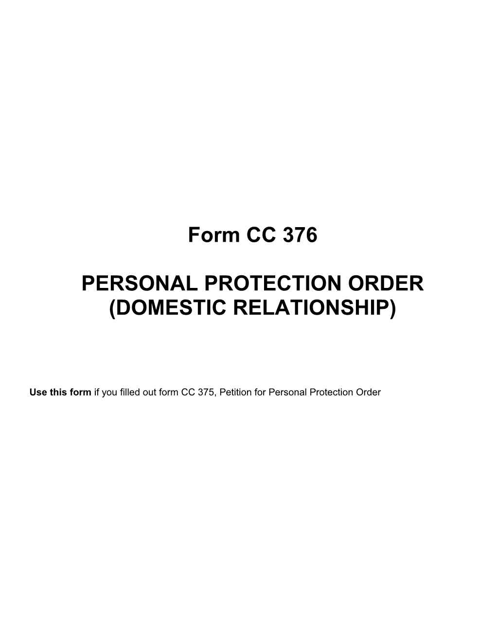 Personal Protection Order (Domestic Relationship)