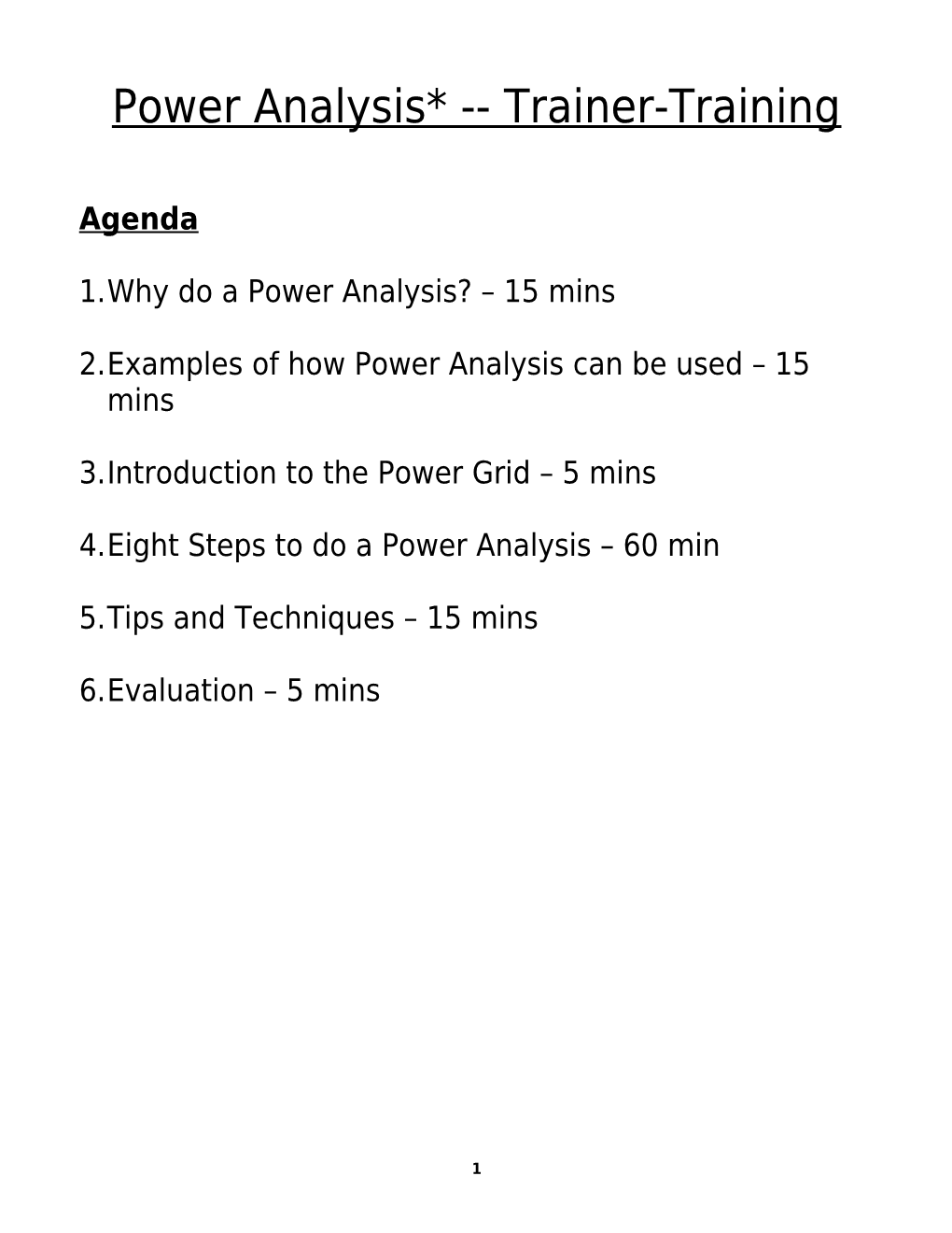 Power Analysis Curriculum, Facilitator Notes