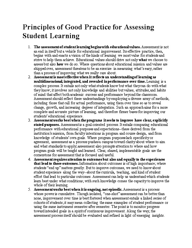 Principles of Good Practice for Assessing Student Learning