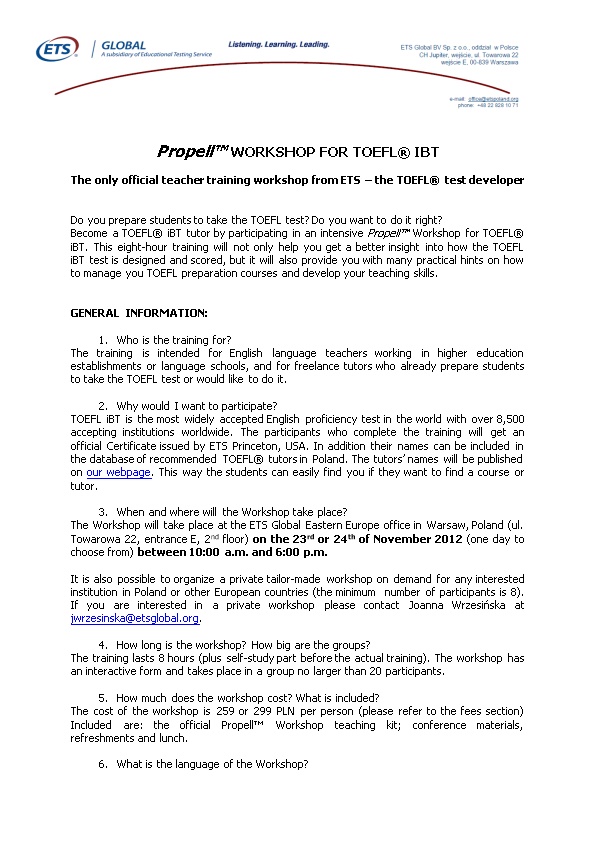 Propell WORKSHOP for TOEFL IBT