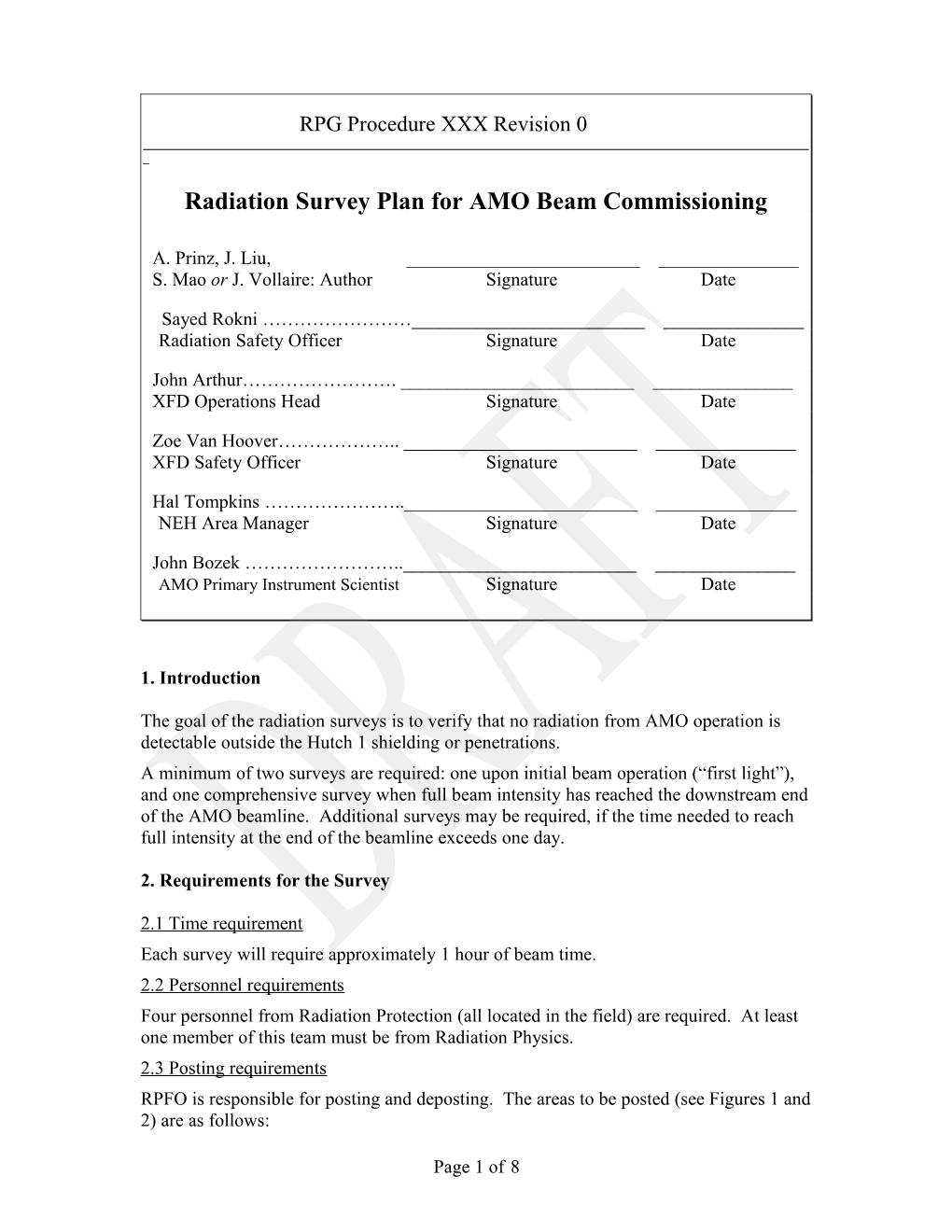Radiation Survey Plan for AMO Beam Commissioning