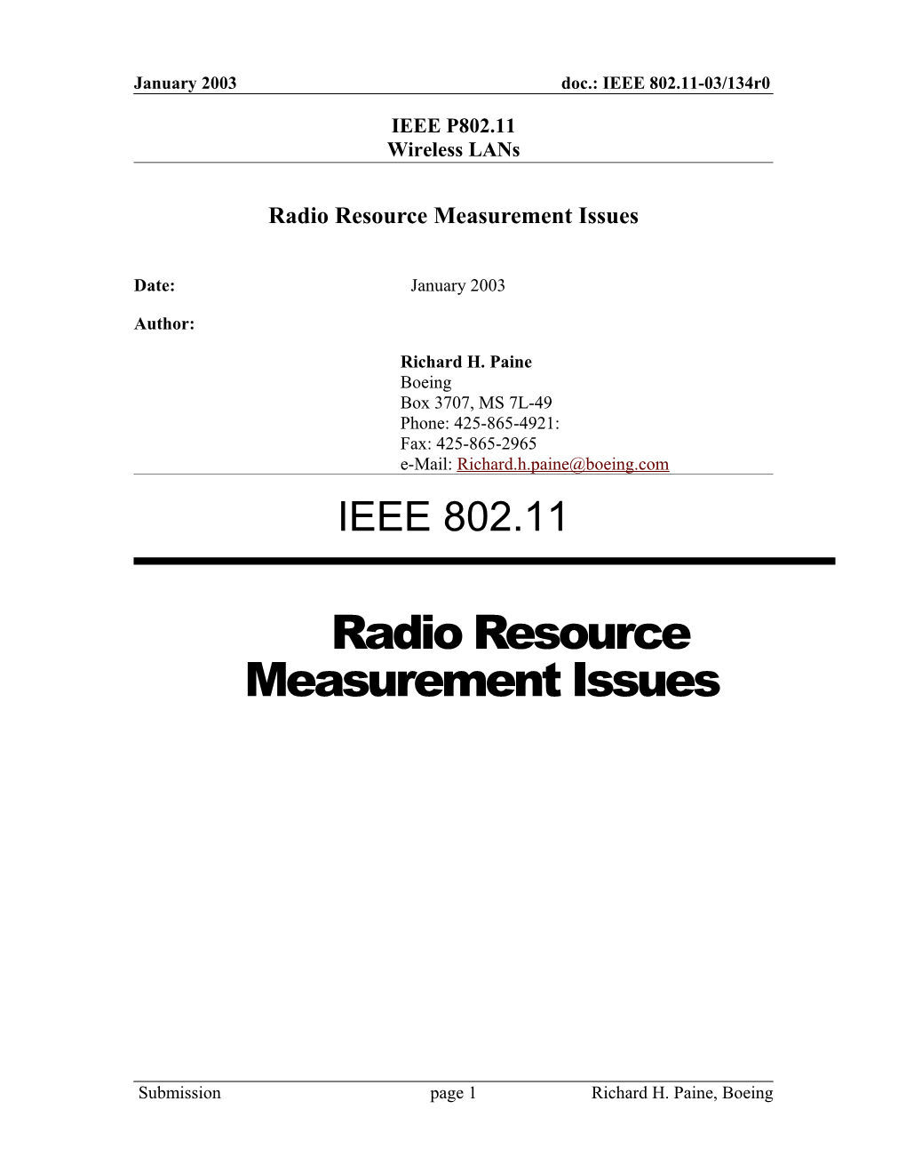 Radio Resource Measurement Issues