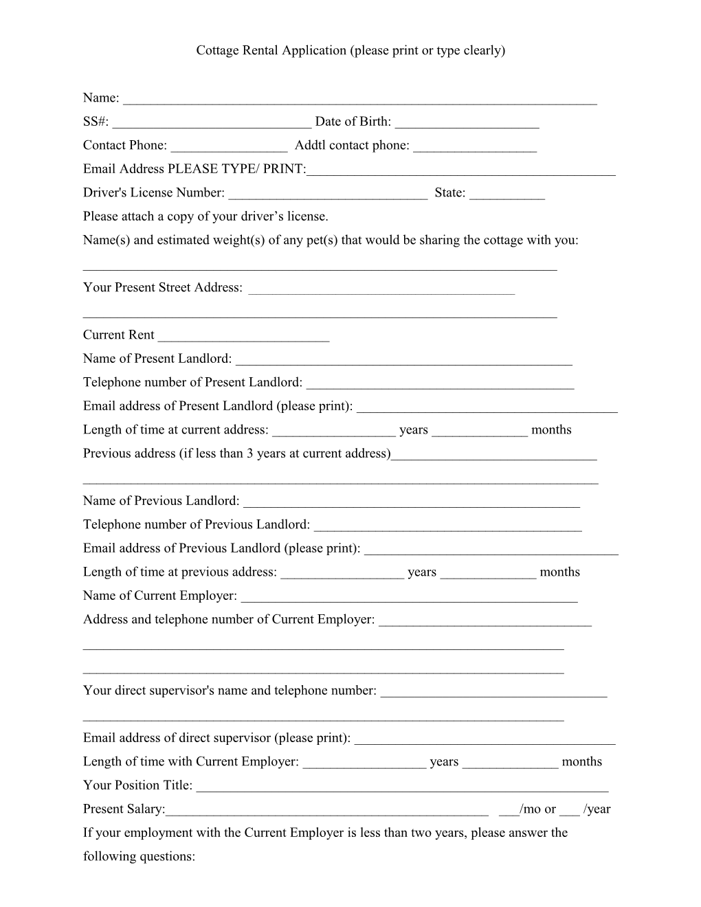 Rental Application (Please Print Clearly)