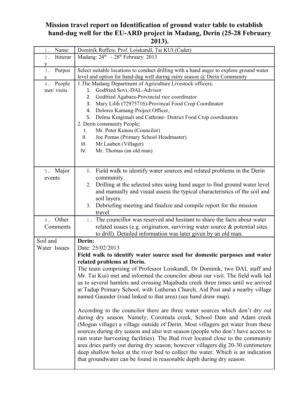 Report on Official Travel to Solomon Islands and Vanautu Benchmark Sites for Baseline Survey