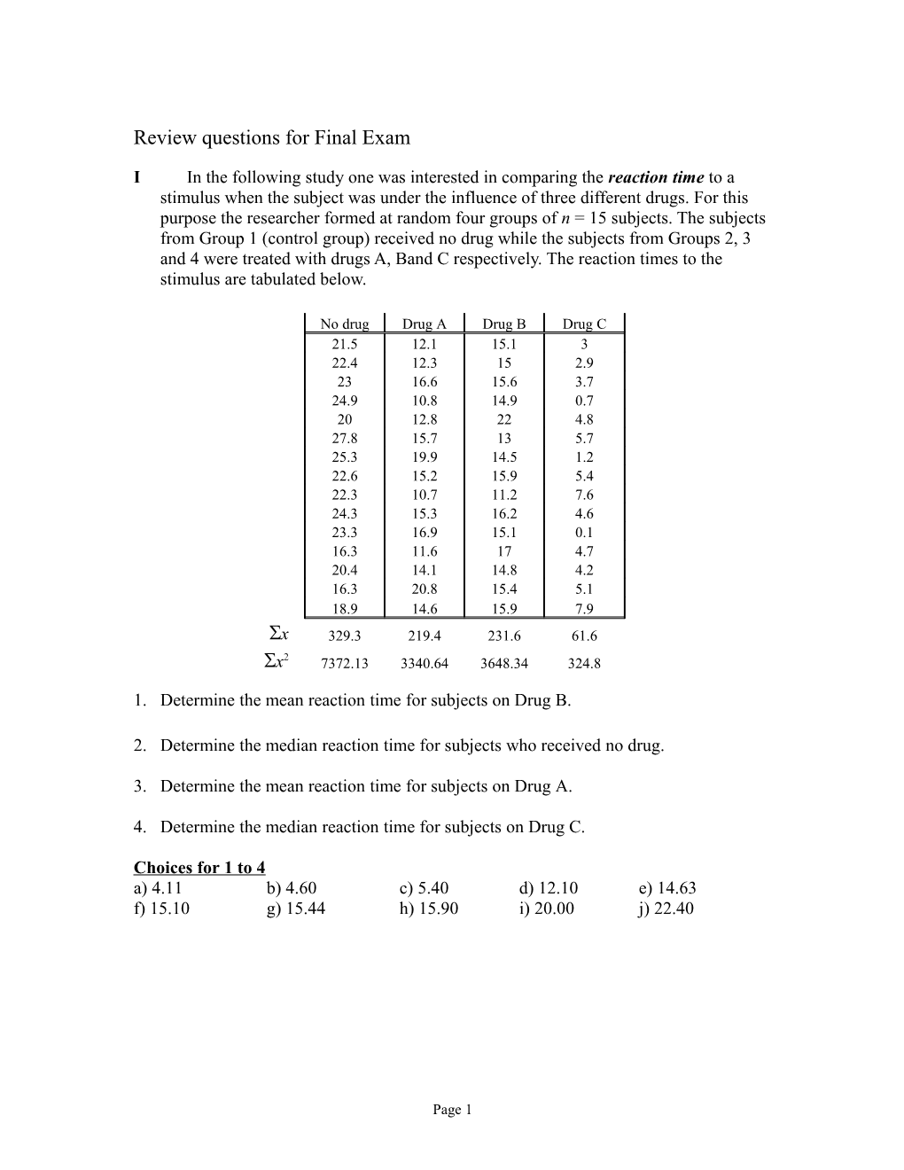 Review Questions for Final Exam