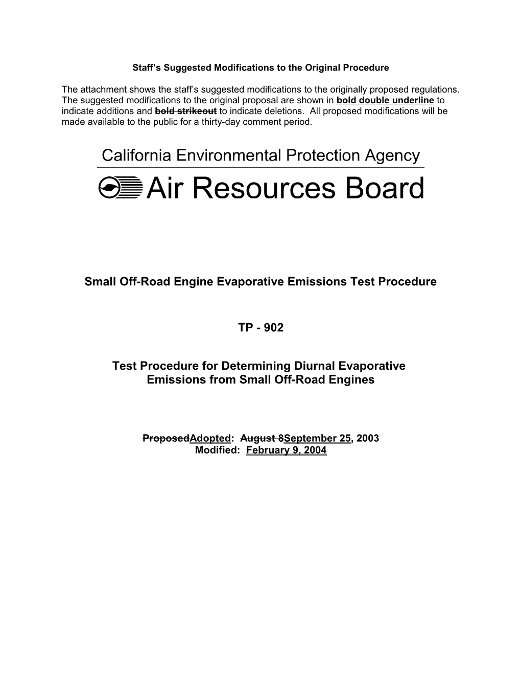 Rulemaking Informal: 2003-05-08 Draft Evaporative Emission Test Procedure TP-902