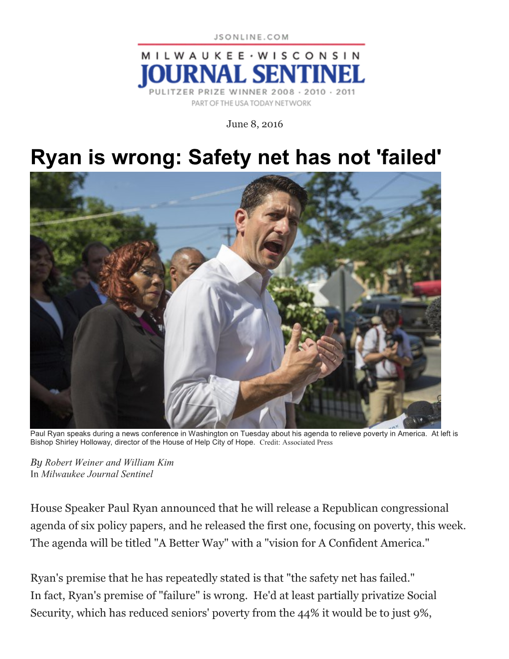 Ryan Is Wrong: Safety Net Has Not 'Failed'