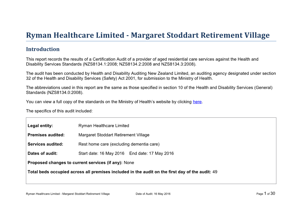 Ryman Healthcare Limited - Margaret Stoddart Retirement Village