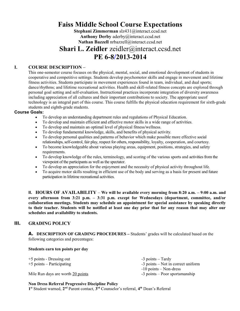 School Model for Classroom Expectancy Sheets