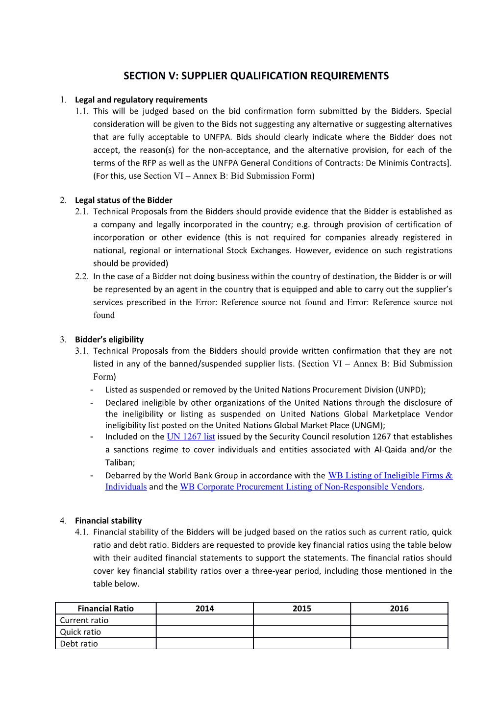 Section V: Supplier Qualification Requirements