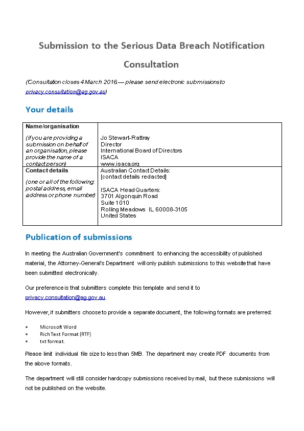 Serious Data Breach Notification Submission - Information Systems Audit and Control Association