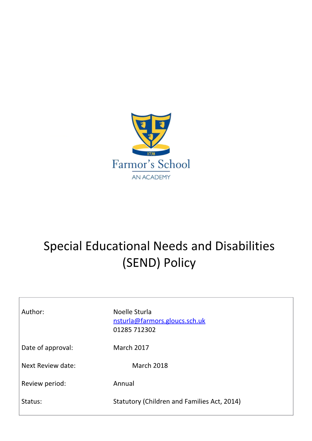 Special Educational Needsand Disabilities(SEND) Policy