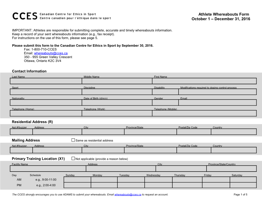 Sport Contact Information