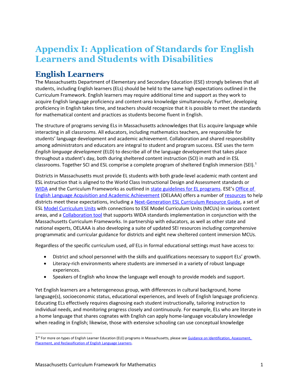 Standards for English Learners and Students with Disabilities