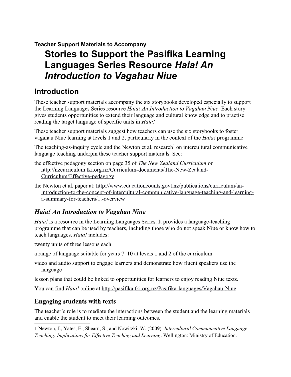 Teacher Support Materials to Accompanystories to Support the Pasifika Learning Languages