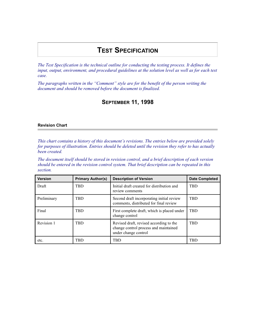 Test Specification