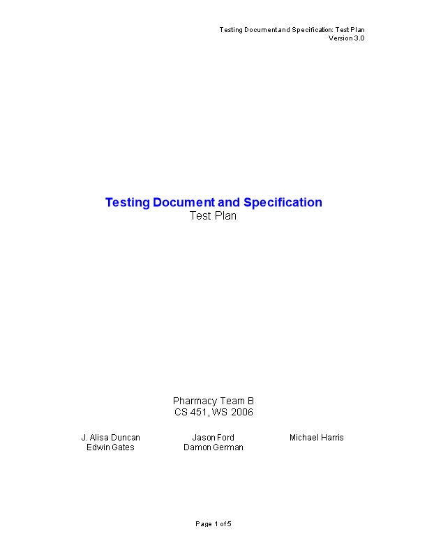 Testing Document and Specification