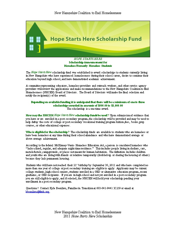 The Hope Starts Here Education Fund for Students Experiencing Homelessness