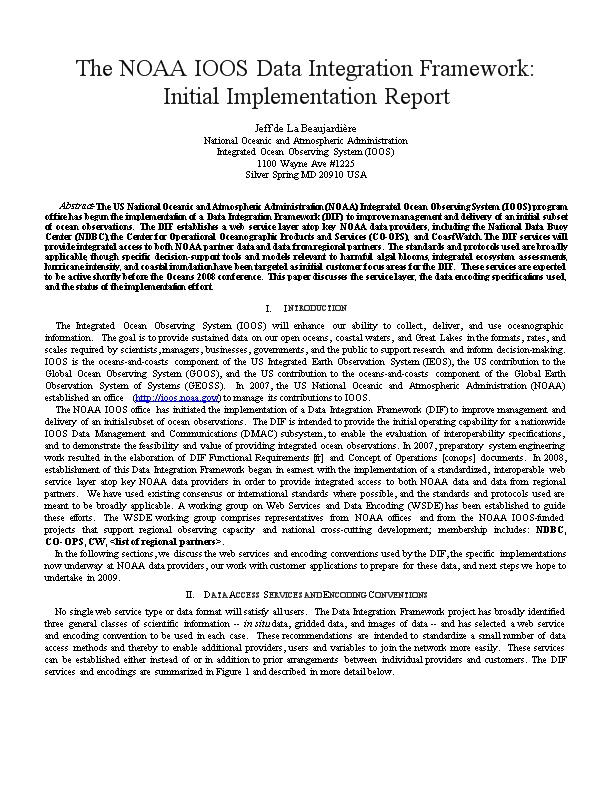 The NOAA IOOS Data Integration Framework