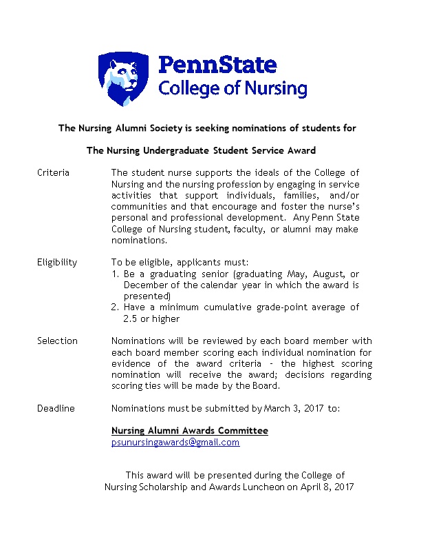 The Nursing Alumni Society Is Seeking Nominations of Students For